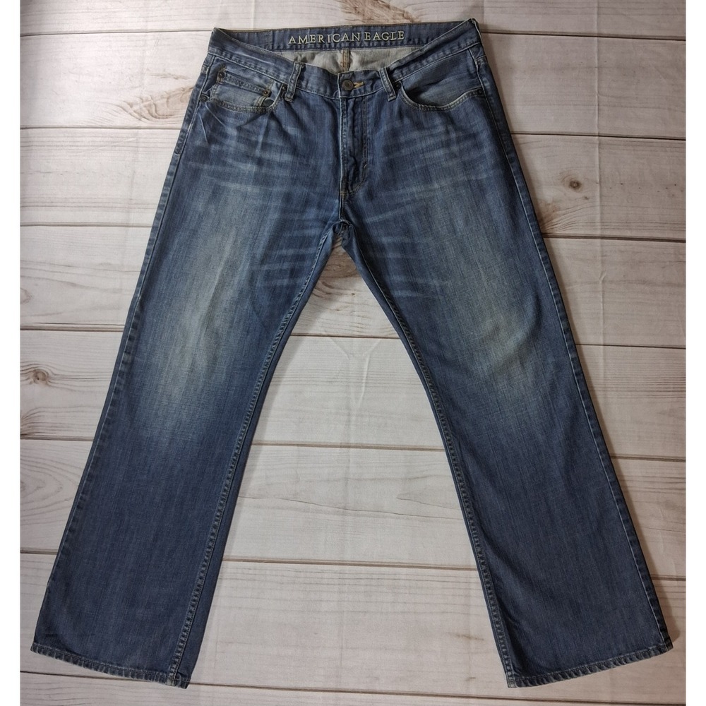 American Eagle Mens Jeans 33x30 Low Rise Bootcut Blue Medium Wash 100% Cotton 33